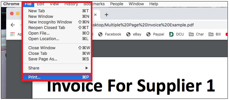 Using google chrome on a mac to separate a multiple page pdf invoice 